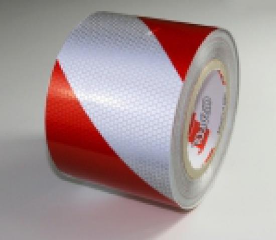 Reflexní páska samolepicí červeno/bílá - Pravostranná 25mx100mm