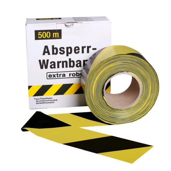 Ohraničovací páska žluto/černá 500m v krabici šikmé pruhy