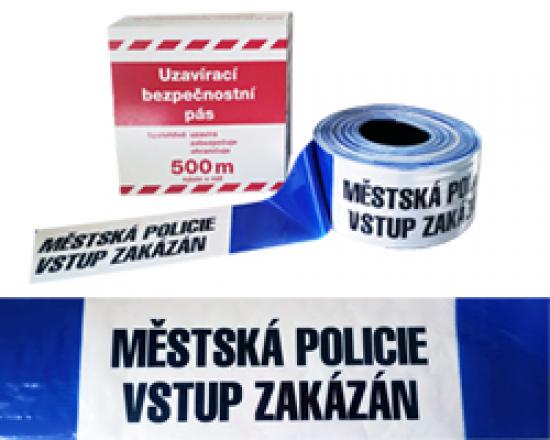 Ohraničovací páska modro/bílá s potiskem  MĚSTSKÁ POLICIE - VSTUP ZAKÁZÁN